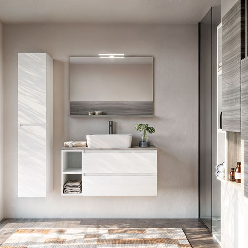 Wall-hung washbasin cabinet - Cubik 06 - LEGNOBAGNO - eucalyptus / ceramic / contemporary