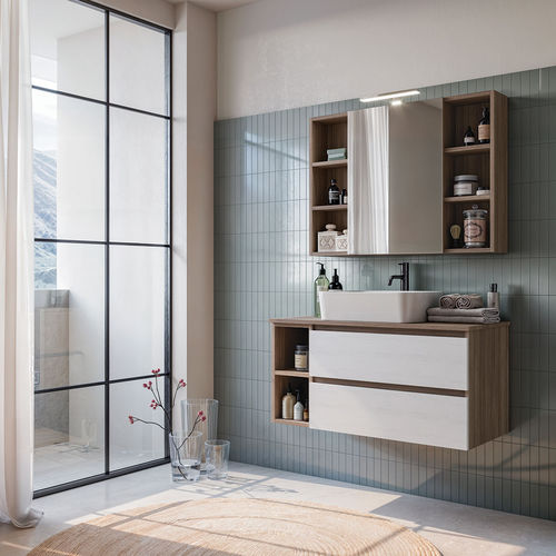 Wall-hung washbasin cabinet - Cubik 08 - LEGNOBAGNO - elm / ceramic / contemporary