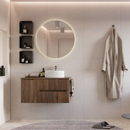 Wall-mounted vanity cabinet - VERSO VE.10 - LEGNOBAGNO - wooden / ceramic / contemporary