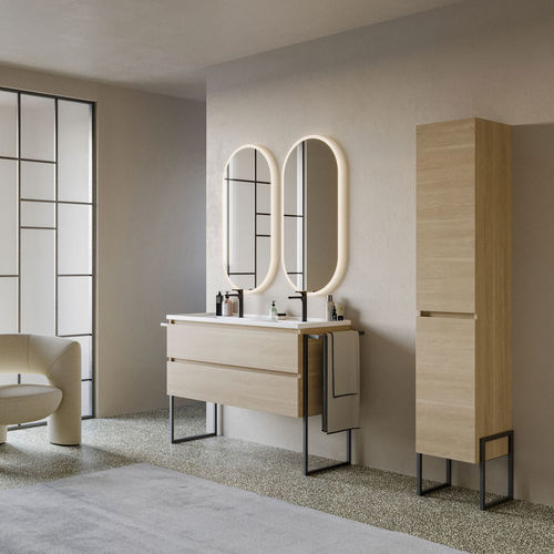 Double washbasin cabinet - PLATEA P6 - LEGNOBAGNO - wall-mounted / ceramic / oak