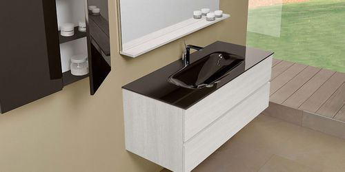 Wall-hung washbasin cabinet - HD.09 - MOBILTESINO - laminate / glass / contemporary