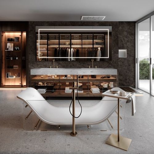 Freestanding bathtub - CHAISE LONGUE RIVE GAUCHE  - MOMA DESIGN - for homes / Solid Surface / stainless steel