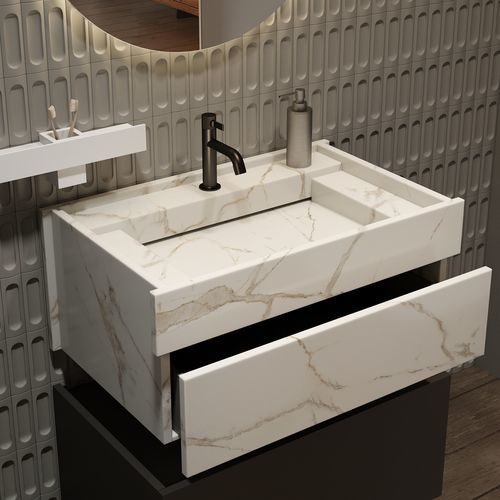 Wall-mounted washbasin - HEDONIST - MOMA DESIGN - Solid Surface / Corian® / marble