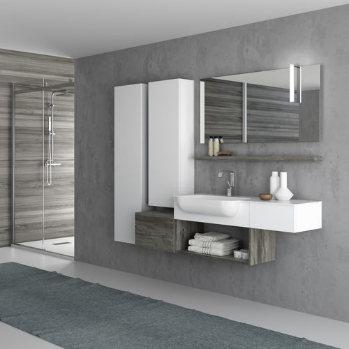 Wall-hung washbasin cabinet - ZEUS: 50 / 220  - PROGETTOBAGNO - wooden / Solid Surface / contemporary