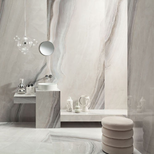Porcelain stoneware tile - WHITE OPAL - TUBADZIN - high-gloss / indoor / bathroom