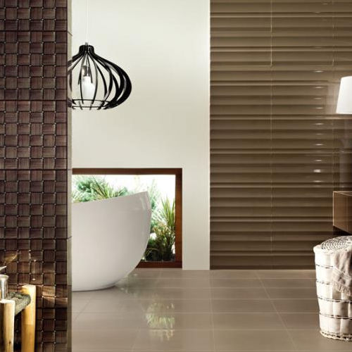 Porcelain stoneware tile - BROWN - TUBADZIN - embossed / polished / bathroom