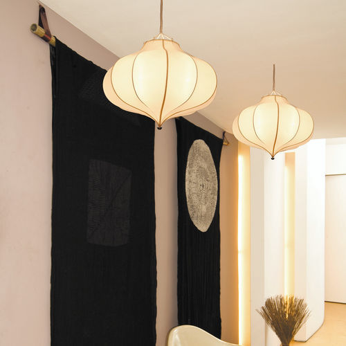 Pendant lamp - LOTUS - GONG - metal / cotton / silk