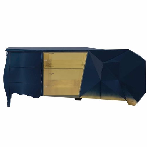 Original design sideboard - Evo II - Jetclass - lacquered metal / glass / with drawers