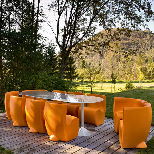 Contemporary table - JOE - Myyour - stainless steel / stainless steel base / oval