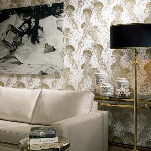 Contemporary wallpaper - MEDUSE - Hooked on Walls - metal / animal motif / gray