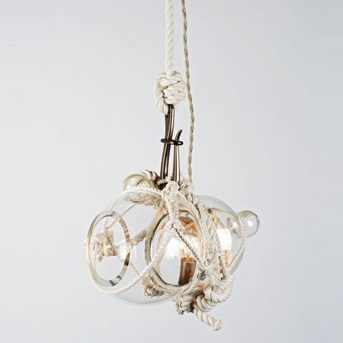 Pendant lamp - KNOTTY BUBBLES - Roll & Hill - blown glass / rope / contemporary