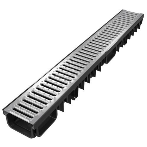 Drainage channel with grating - 130/50 - DEVOREX PLC - stainless steel grate / for commercial buildings / for kitchen