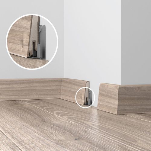 Beige baseboard - USL 60 CLIP - DÖLLKEN Profiles GmbH - silver-colored / white / brown