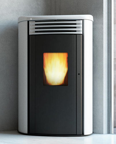 Pellet heating stove - MIMOSA DUCTABLE - COLA GF WÄRMETECHNIK - corner / contemporary / steel