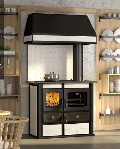Wood range cooker - HELENA DELUXE - COLA GF WÄRMETECHNIK - cast iron / with integrated extractor hood