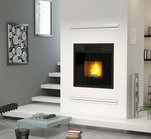 Pellet heating stove - PERSEO - Pasqualicchio - 10 kW...20 kW / 20 kW...50 kW / wall-mounted