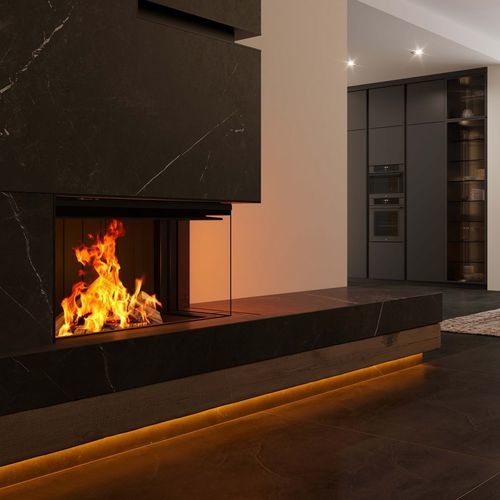 Closed wood hearth - Premium V-2R-80h - Spartherm - The Fire Company - corner / metal