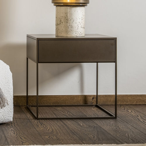 Contemporary bedside table - HYDRA - EUROFASHION HOMETEXTILES & CONCEPTS - steel / steel base / square
