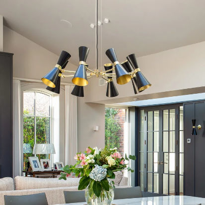 Contemporary chandelier - CAIRO MID-CENTURY - Mullan Lighting - brass / 8 light / commercial