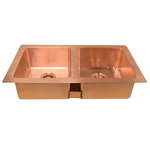 Double kitchen sink - LVCP09 - BLEU PROVENCE - without drainboard / copper / overmount