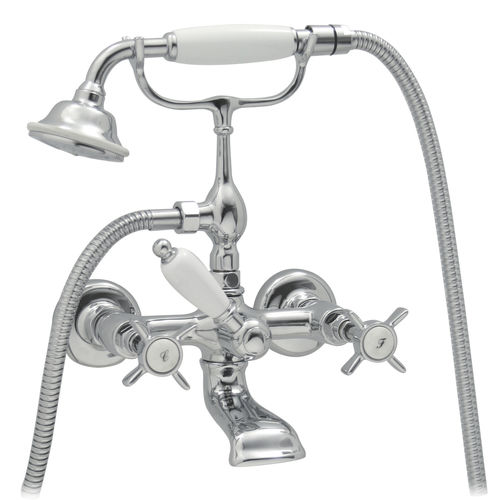 Double-handle bathtub mixer tap - RV110 - BLEU PROVENCE - wall-mounted / brass / bathroom