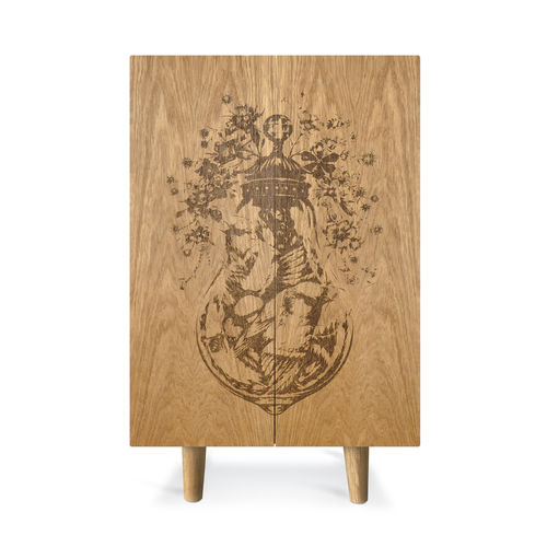 Hotel room bar cabinet - ORNITHOLOGICAL SKETCH - Mineheart - contemporary / oak