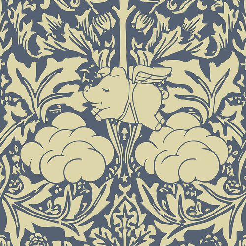 Design wallpaper - MORRIS DREAM - CREAM AND BLUE - Mineheart - nonwoven fabric / floral / nature pattern