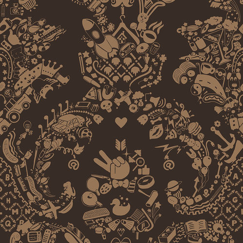 Original design wallpaper - NEW WORLD DAMASK - BROWN &amp; BEIGE - Mineheart - nonwoven fabric / patterned / fabric look