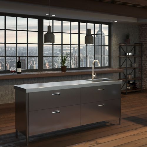Contemporary kitchen - LEVANTO - ARCA CUCINE ITALIA S.R.L. - stainless steel / stainless steel / island