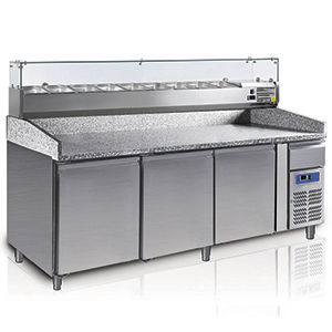 Pizza prep table - PIZZAMASTER PM 2000 - FRIGEO PERFECT COOLING - stainless steel / with storage compartment / commercial