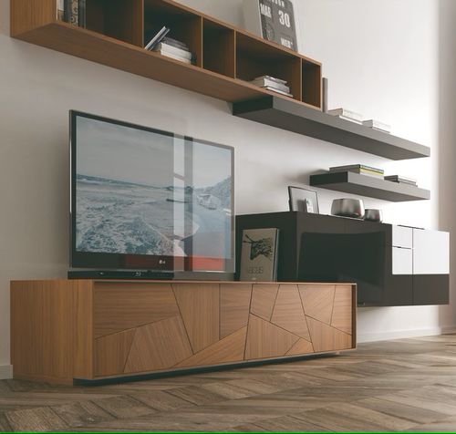 Contemporary TV wall unit - KENIA - MEGAMOBILIARIO - wood veneer / with shelves / with storage