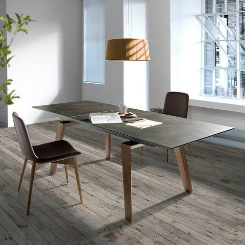 Contemporary dining table - 1026 - Angel Cerdá - marble / porcelain / walnut base