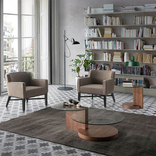 Contemporary coffee table - 2019 - Angel Cerdá - tempered glass / walnut base / round