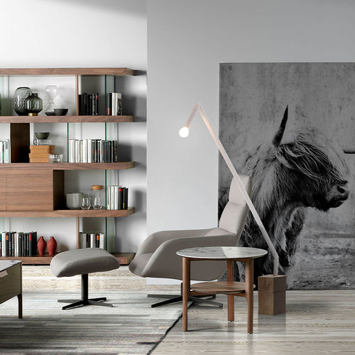 Contemporary side table - 2047  - Angel Cerdá - fiberglass / wood veneer base / round