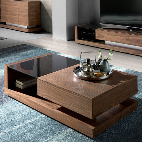 Contemporary coffee table - 2061 - Angel Cerdá - smoked glass / wood veneer / stainless steel base