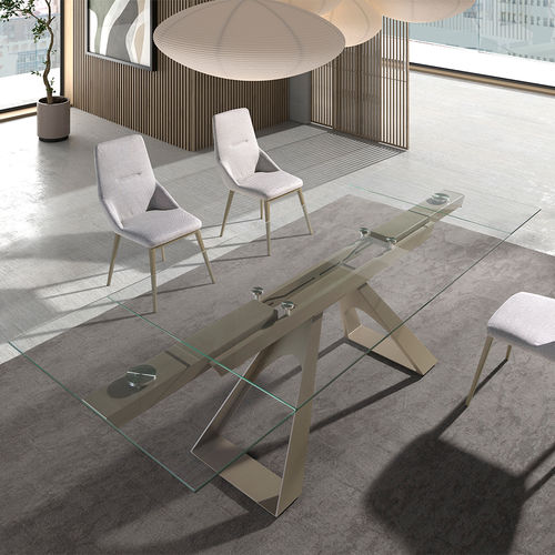 Contemporary Dining Table 1125 Angel Cerdá Tempered Glass Stainless Steel Base Rectangular 0441