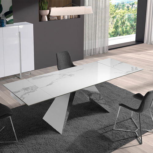 Contemporary dining table - 1116 - Angel Cerdá - porcelain / stainless steel base / rectangular