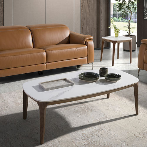 Contemporary coffee table - 2132 - Angel Cerdá - porcelain / wood veneer base / oval
