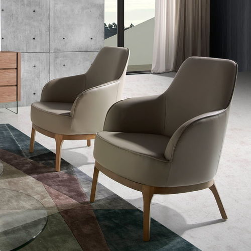 Contemporary armchair - 5043 - Angel Cerdá - synthetic leather / ash / taupe