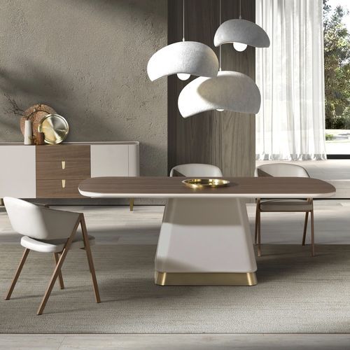 Contemporary dining table - 1166 - Angel Cerdá - walnut / wood veneer / lacquered MDF base