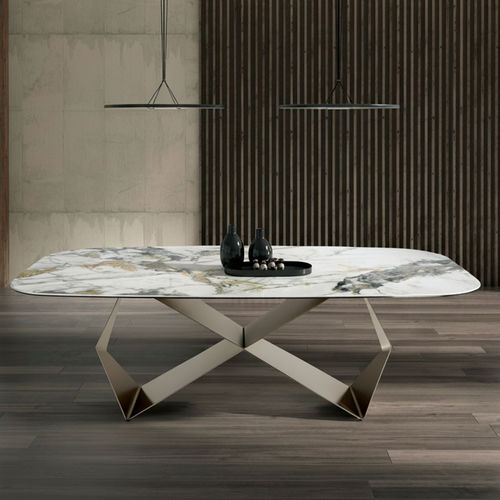 Contemporary dining table - Angel Cerdá - porcelain / marble / steel base
