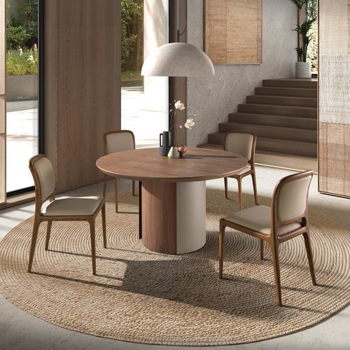 Modern dining table - 1163 - Angel Cerdá - walnut / steel / steel base