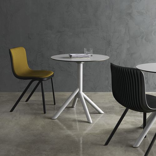 Contemporary table - JUXT - SEGIS - HPL / powder-coated steel base / chrome steel base