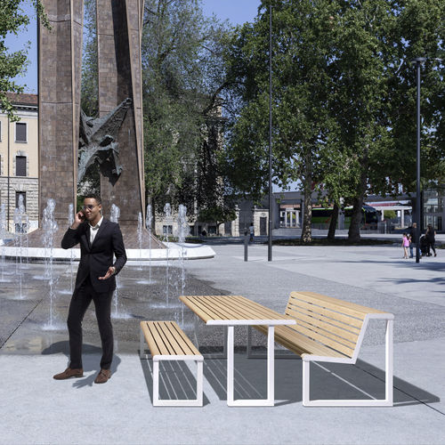 Contemporary picnic table - H24 - URBANTIME - galvanised steel / aluminum / galvanised steel base