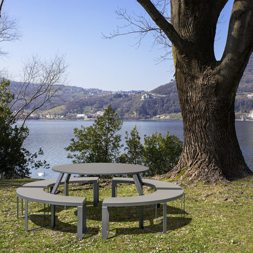 Contemporary picnic table - SEMPREVERDE.040 - URBANTIME - aluminum / aluminum base / round