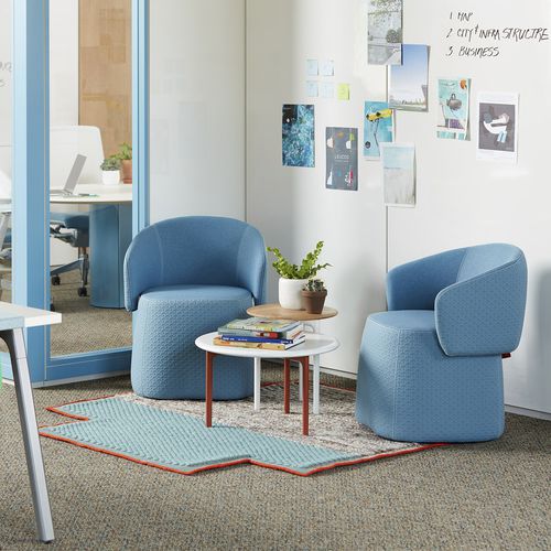 Contemporary pouf - OPENEST CHICK - Haworth - fabric / leather / round