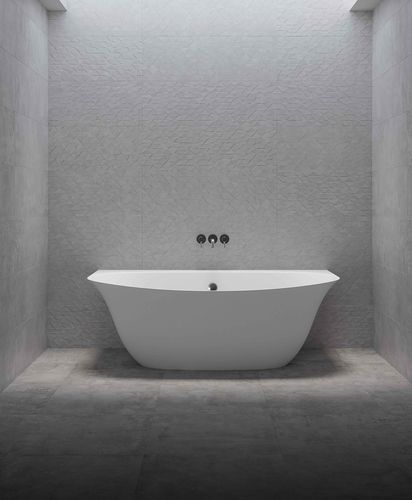 Asymmetrical bathtub - WALLY - Fiora - back to wall / wall-hung / for homes