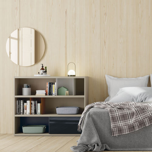 Modular bookcase - EST106 - VIVE - MUEBLES VERGE S.L. - contemporary / lacquered wood / glass