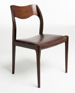 Scandinavian design dining chair - 1951-69 - paere dansk - indoor / leather / rosewood base