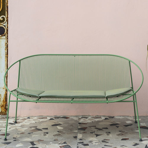 Contemporary bench - Hula  - HALDANE - Sunbrella® / powder-coated stainless steel / with backrest